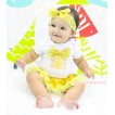 White Baby Bodysuit Bling Yellow Sequins Pettiskirt & Sparkle Gold Bow Birthday Gift Print JS4844